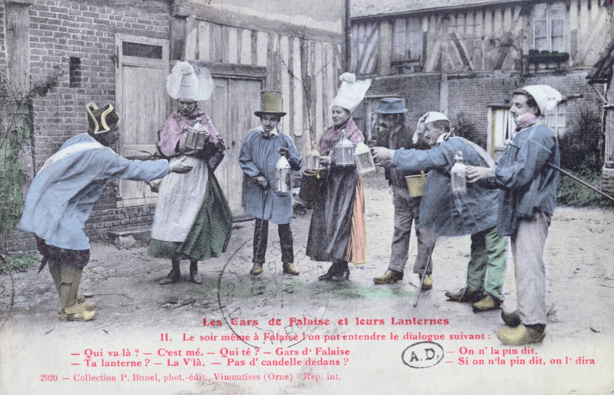 The Falaise Guys e suas lanternas, c.1910 (depois de uma foto) de French School