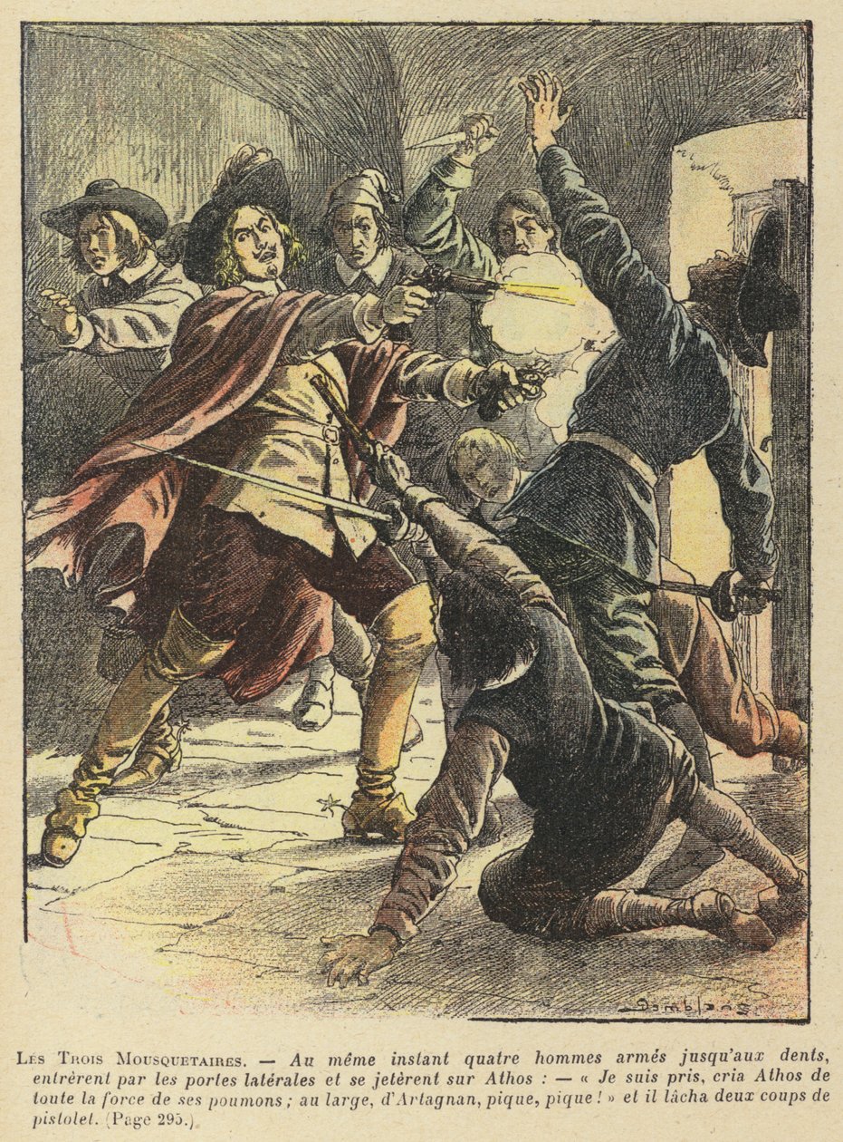 Os Três Mosqueteiros de Alexandre Dumas (litografia a cores) de French School