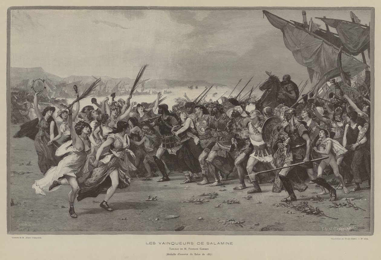 Os vencedores de Salamina (gravura) de French School