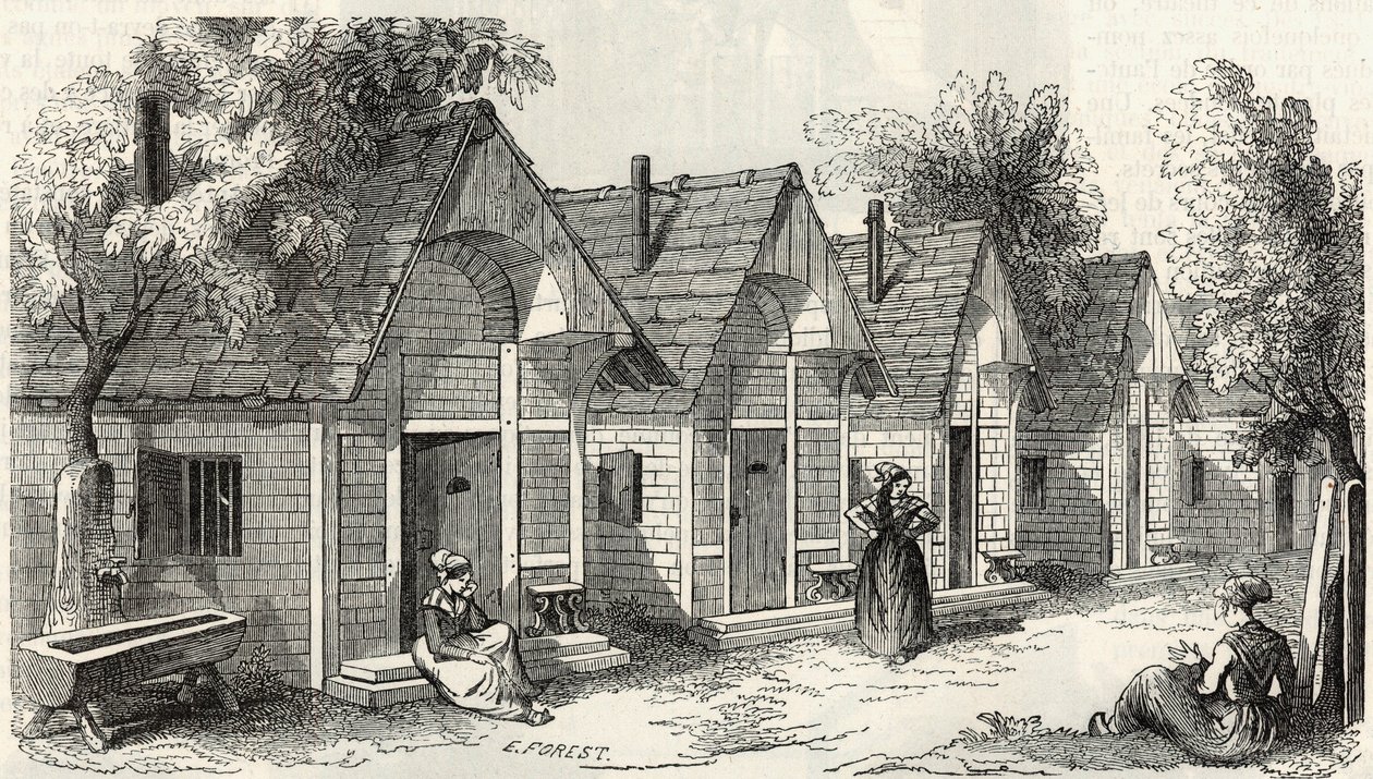 Les chalets de la Salpetriere pour les folles agitees - Gravação em "Tableau-de-Paris" de Edmond Texier 1852 de French School