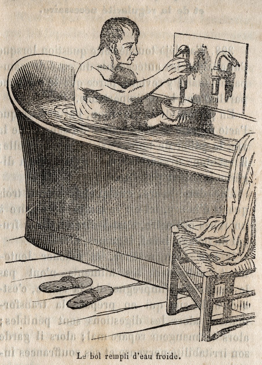 Les gesures du bain - Hygiene au 19 century - man in a bathtub - gravura em "La Sante Universelle - Guide Medical des Familles" 1852 de French School