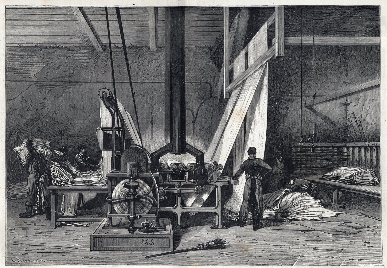 Les grandes usines - Dyeing erie Boutarel a Clichy la Garenne - Le mesh des Etoffes - gravura a partir de 1869 de French School
