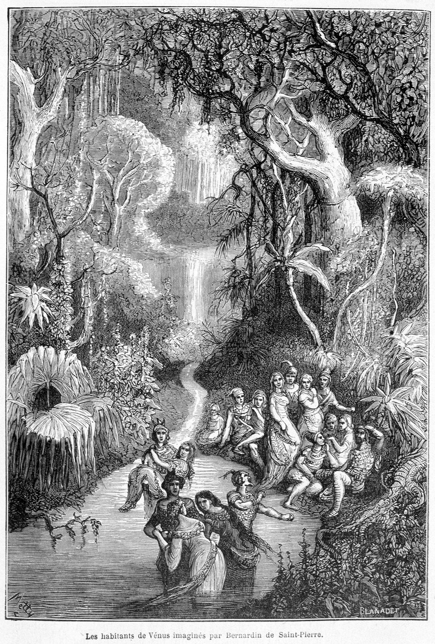 Les habitants de Venus imagines de Henri Bernardin de Saint Pierre (Saint-Pierre ou St-Pierre), escritor francês (1737-1814) - em "Les terres du ciel" de Camille Flammarion, ed. Marpon & Flammarion, Paris de French School