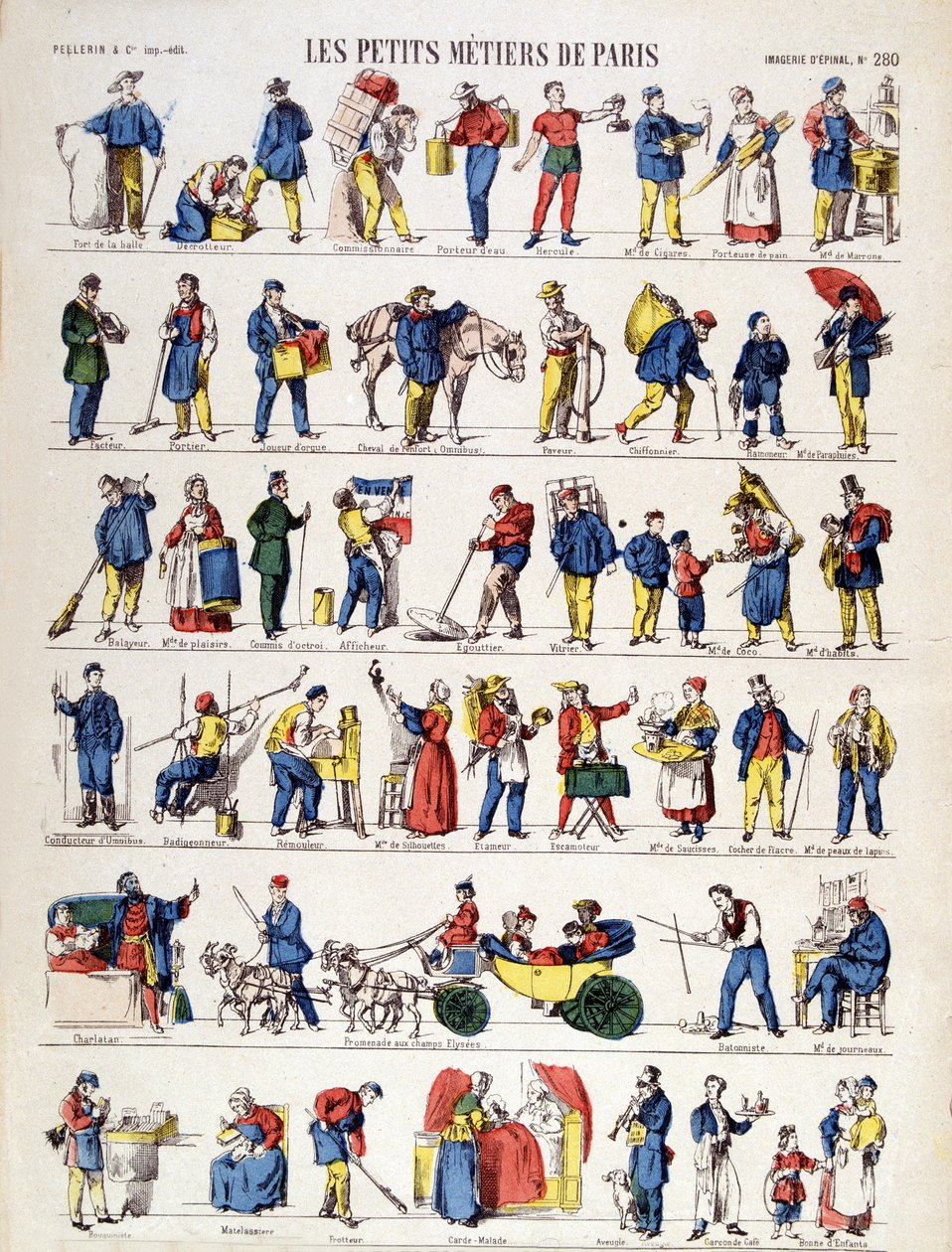 Les petits metiers de Paris, imagem de Epinal do século XIX (gravura) de French School