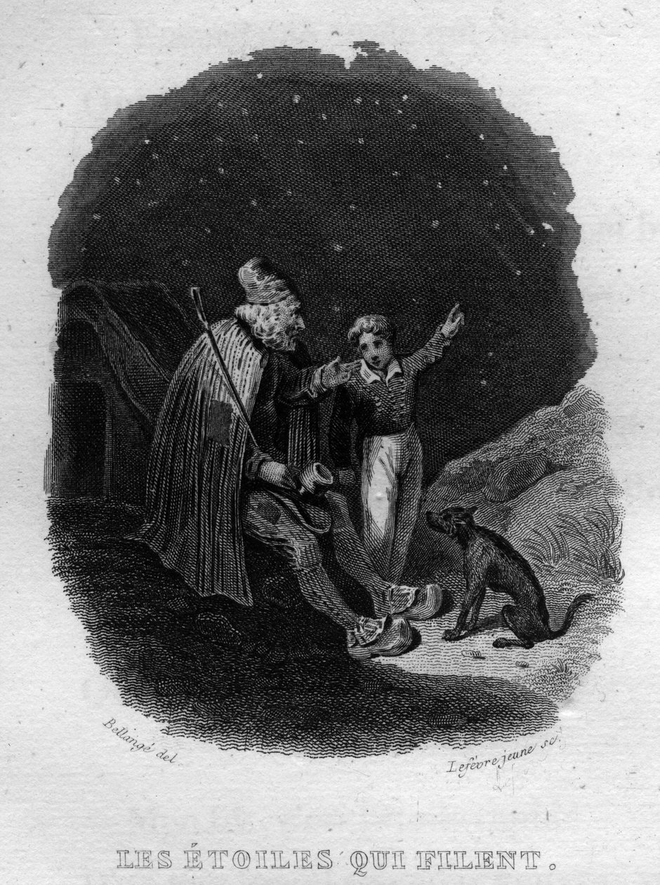 Les stoiles qui filent Chanson de Beranger in "Oeuvres complete" (1834) de Pierre Jean de Beranger (1780-1857), poeta e compositor francês. de French School