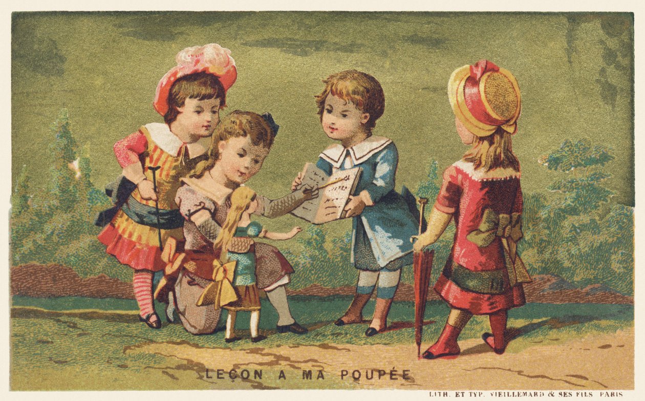 Lição para a minha boneca, fim do século XIX (cromo) de French School