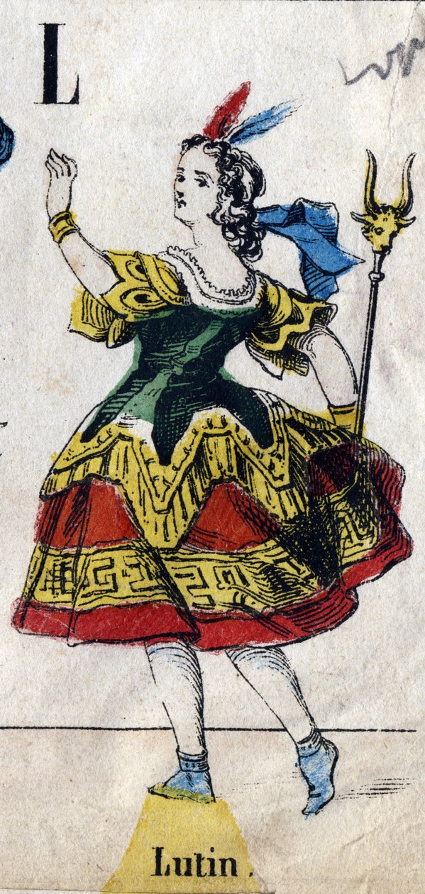 Carta L: Duende. Gravura em "Alfabeto mascarado". Nova imagem epinal. Impressão-litografia Pinot et Sagaire, editores, Epinal, segunda metade do século XIX . Placa Ná 491 com 25 letras iluminadas. Dim: 40,5x28cm de French School