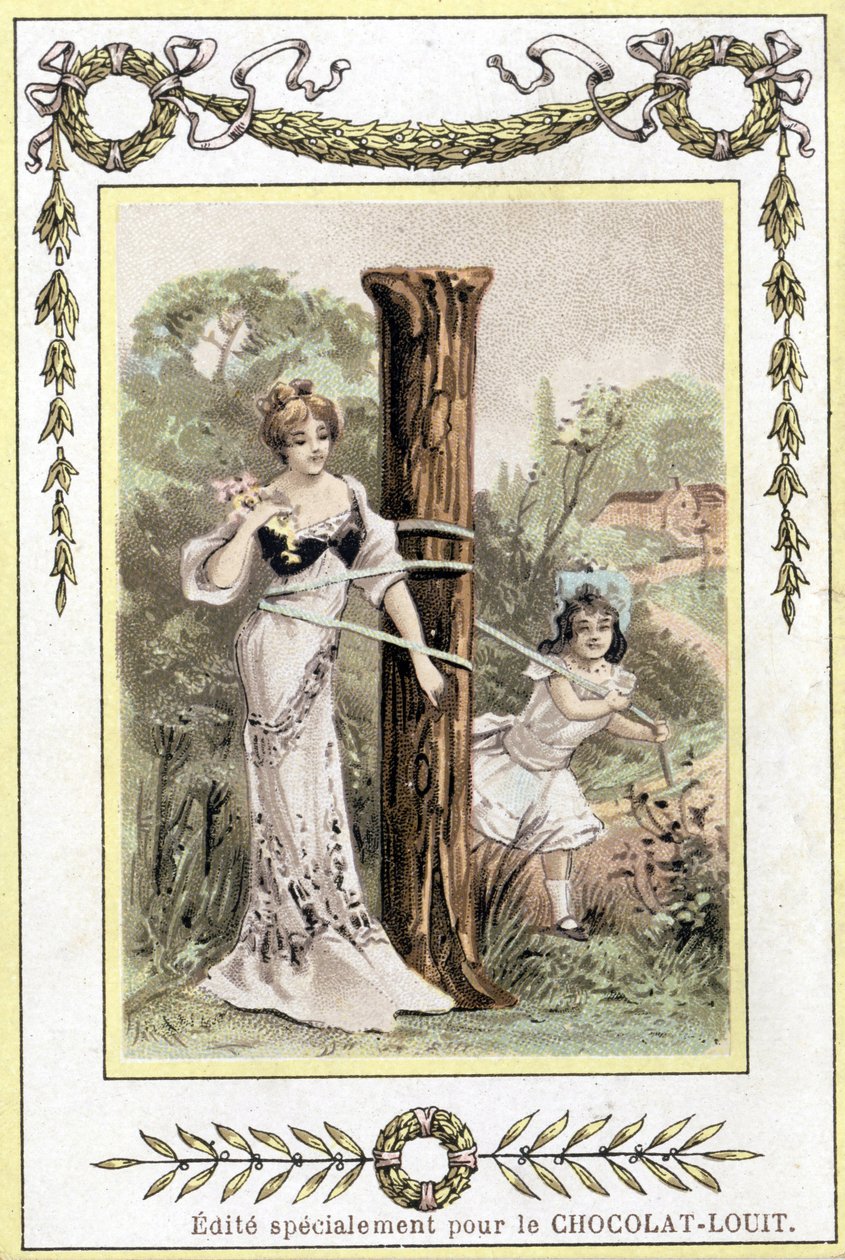 Carta representando uma mãe e uma filha brincando, final do século XIX (cromolitografia) de French School