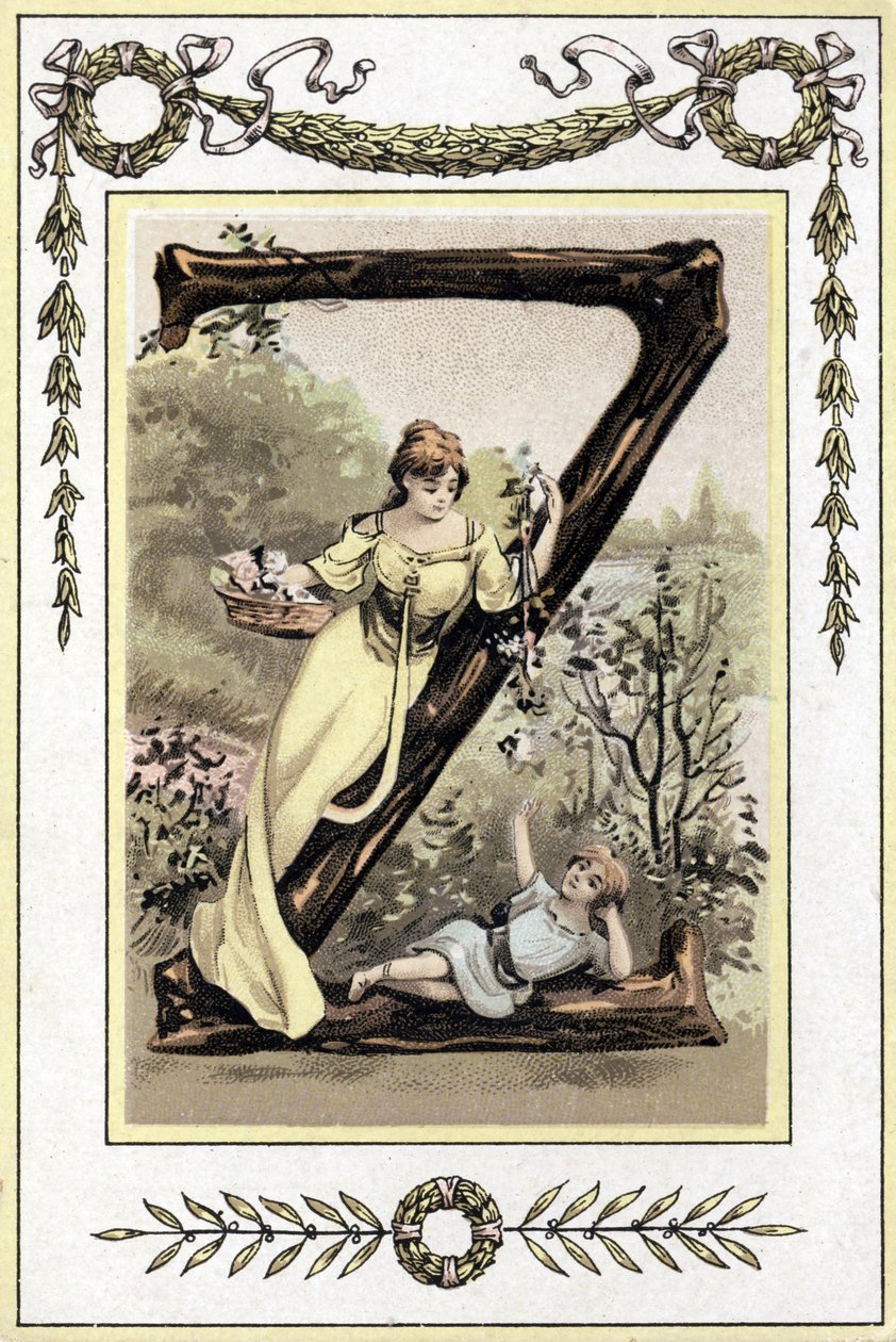 Carta representando uma mãe e seu filho, no final do século XIX (cromolitografia) de French School