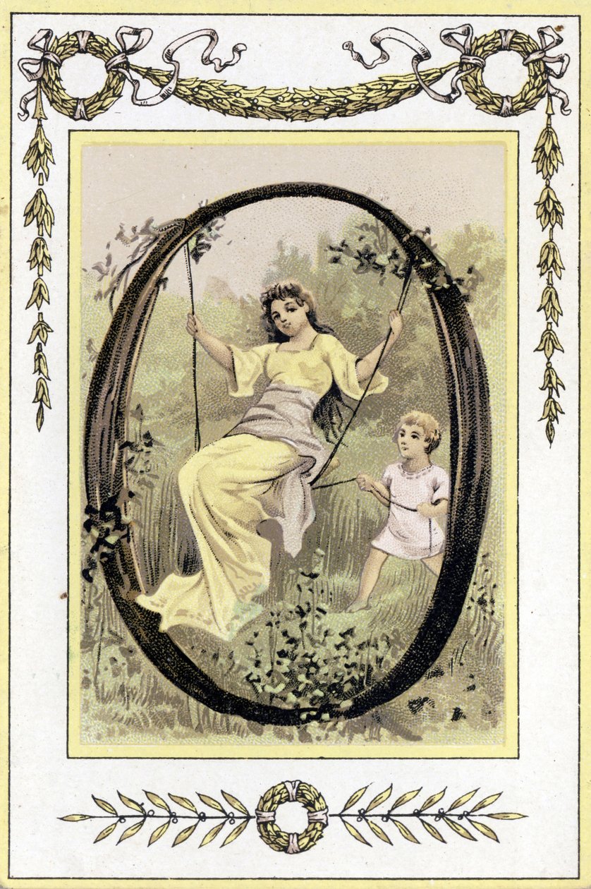Carta representando uma mãe balançante e seu filho, no final do século XIX (cromolitografia) de French School