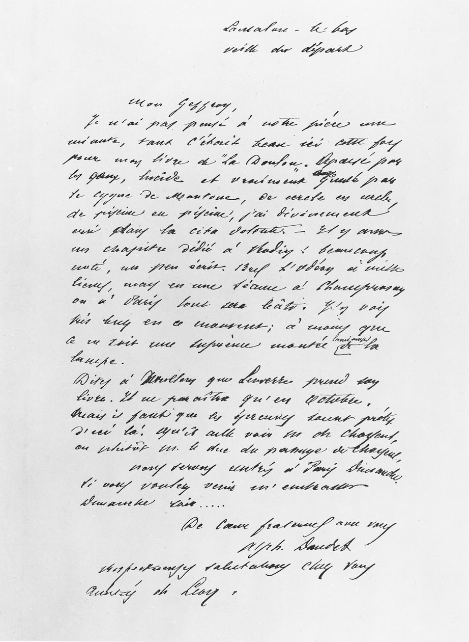 Carta enviada por Alphonse Daudet de French School