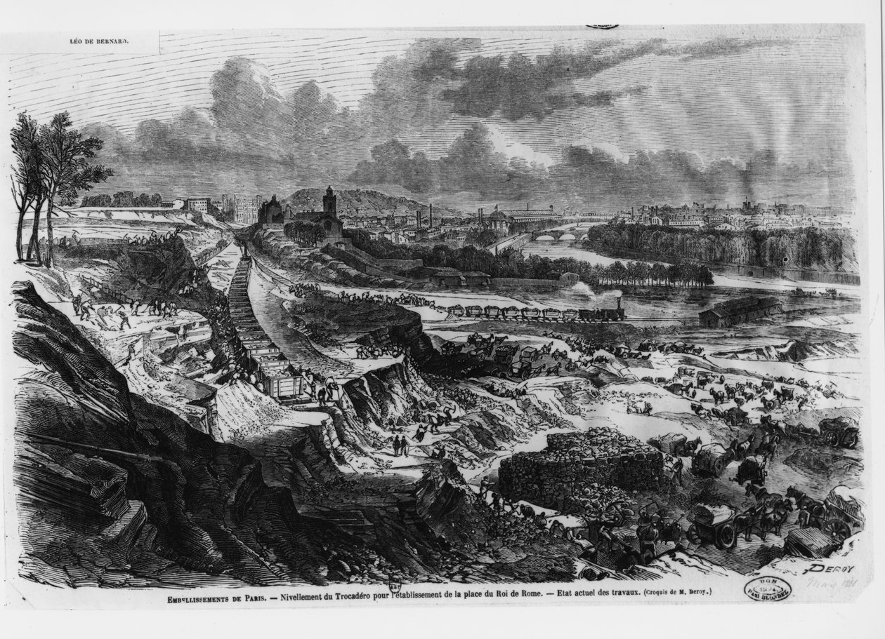 Nivelamento da Colina Chaillot para a construção do local Roi de Roma em 1812-13 de French School