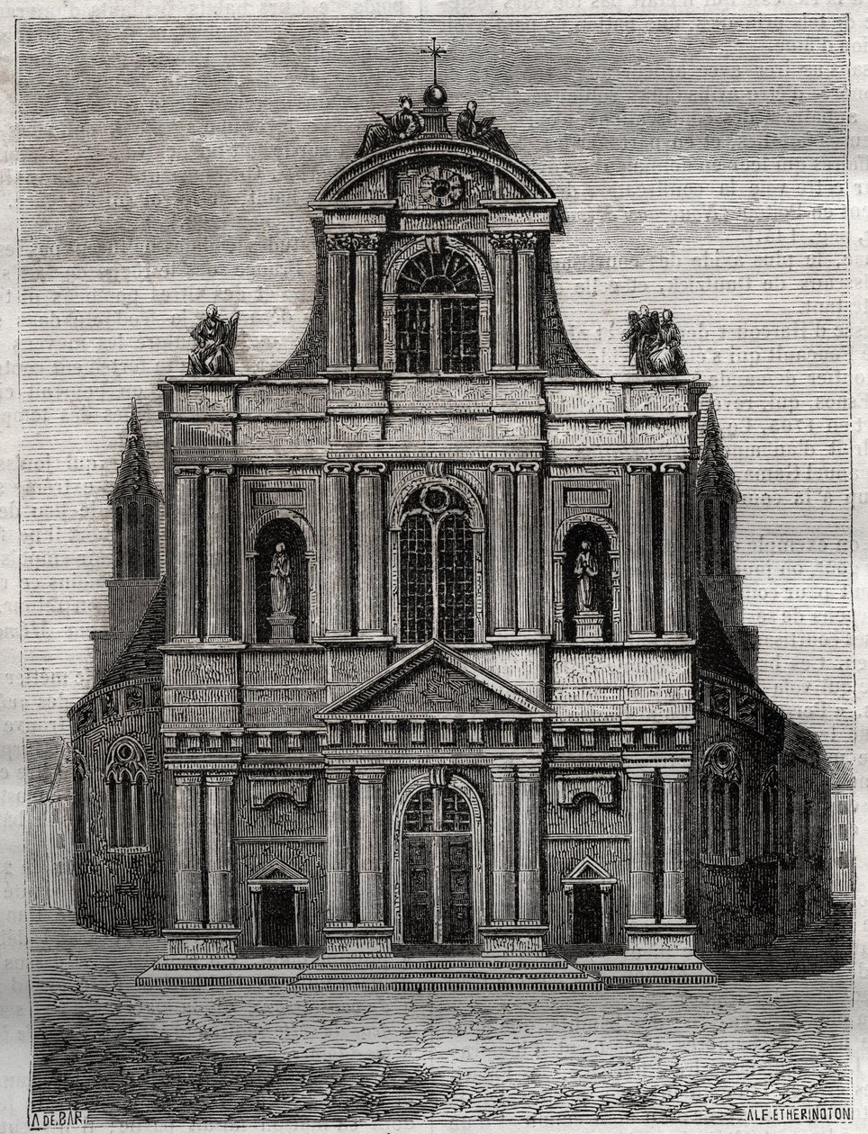 A igreja de Saint Gervais Saint Protais (Saint-Gervais-Saint-Protais) (fachada de Clemente II Metezeau) Paris (4º arr) Gravação em "Histoire physique, civile et morale de Paris: depuis les premiers temps historiques à nos jours" de Jacques Antoine Dulaure de French School