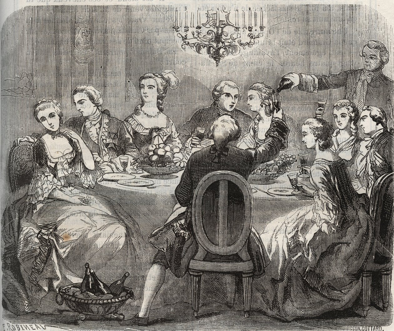 Libertinagem: Christian VII (1749-1808), Rei da Dinamarca e Noruega, durante uma festa libertinagem organizada pela bailarina Marie Madeleine Guimard (1743-1816) na sua casa de Pantin. Gravura de 1871 em "Histoire Des Cocus Celebres" de Henry de Kock (1819 de French School