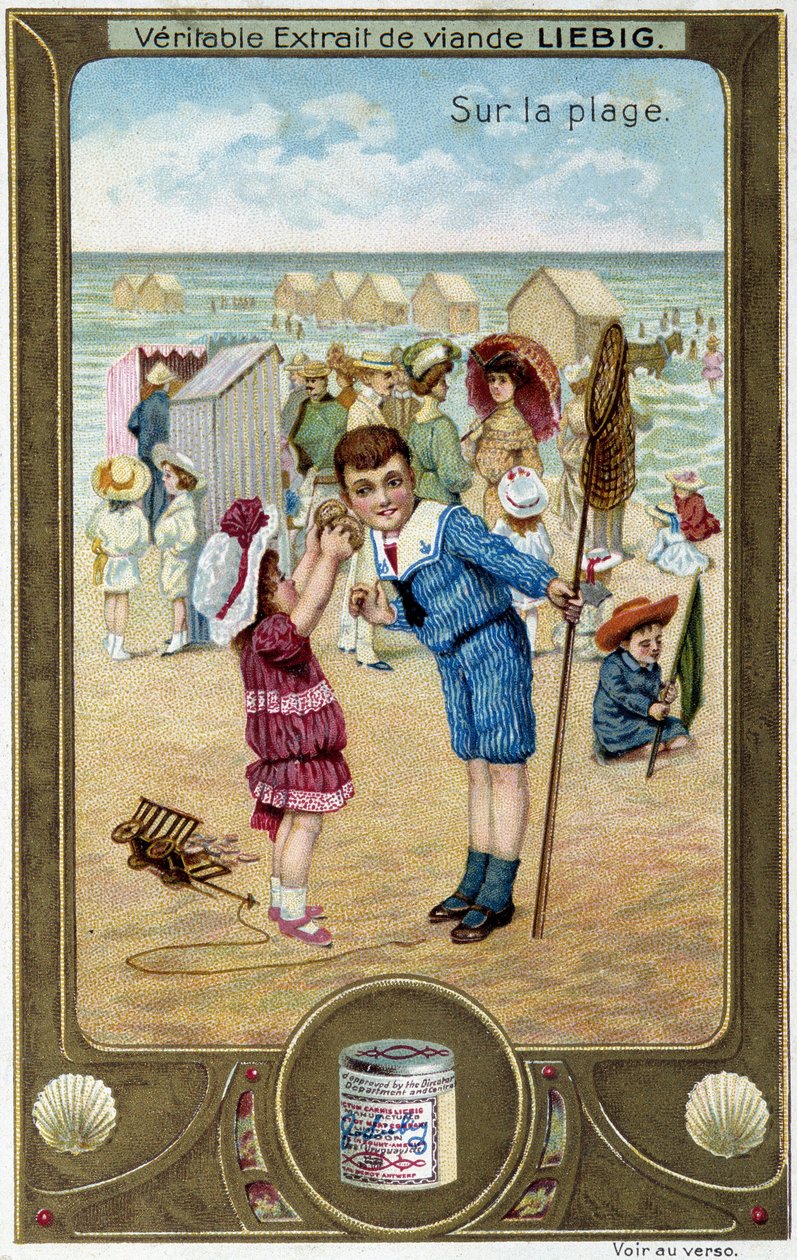 Série de cromolitografias Liebig "Jogo de praia" de crianças. sd. Século XIX de French School