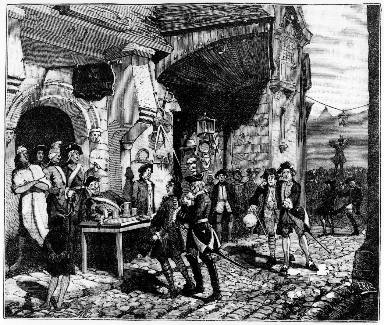 A vida em Paris sob Louis XV: os solicitadores vigiaram os jovens e ingênuos provinciais, dirigindo-se aos corvos - em "Paris através dos séculos" de Gérouillac de French School