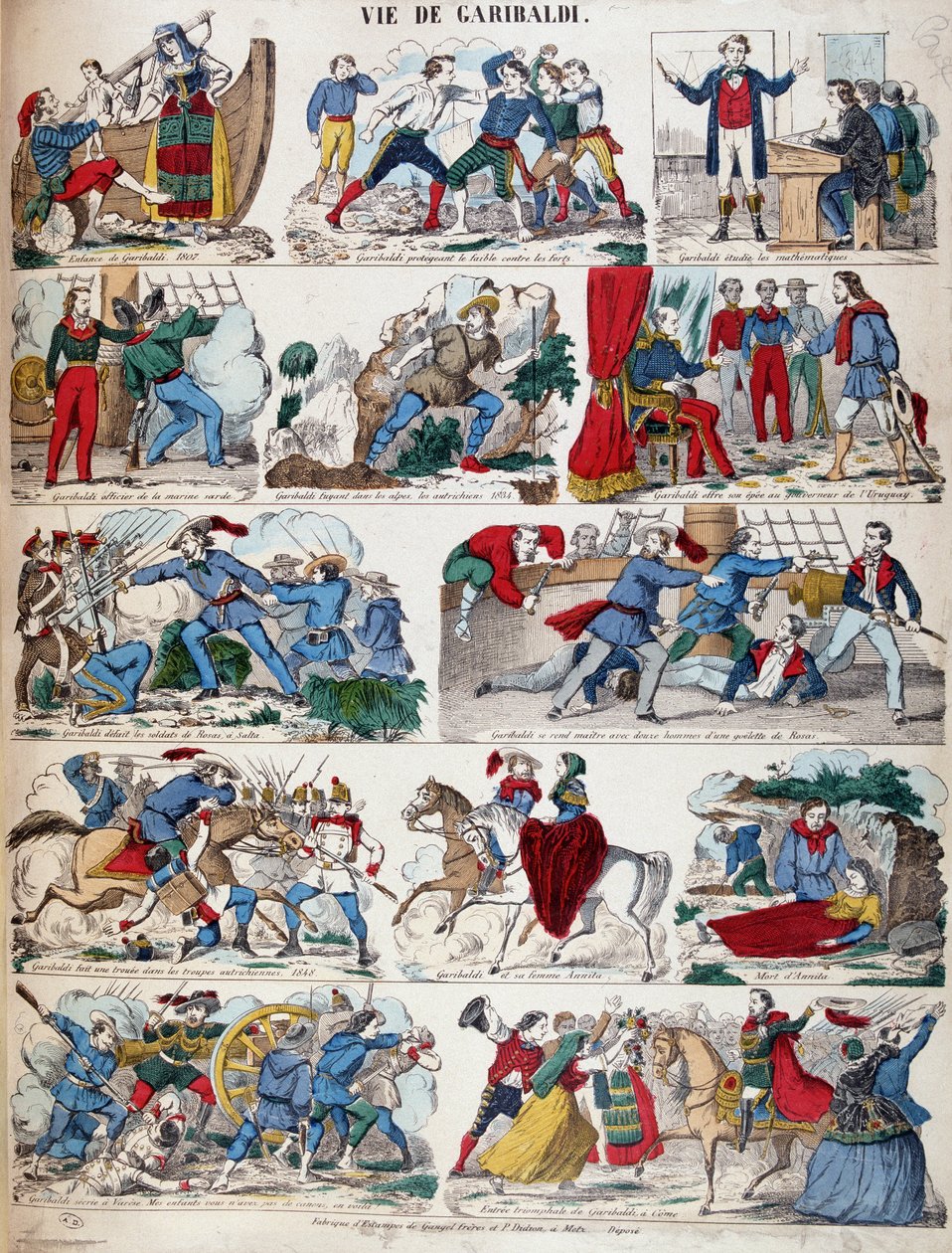 A vida de Giuseppe Garibaldi em vários desenhos. de French School