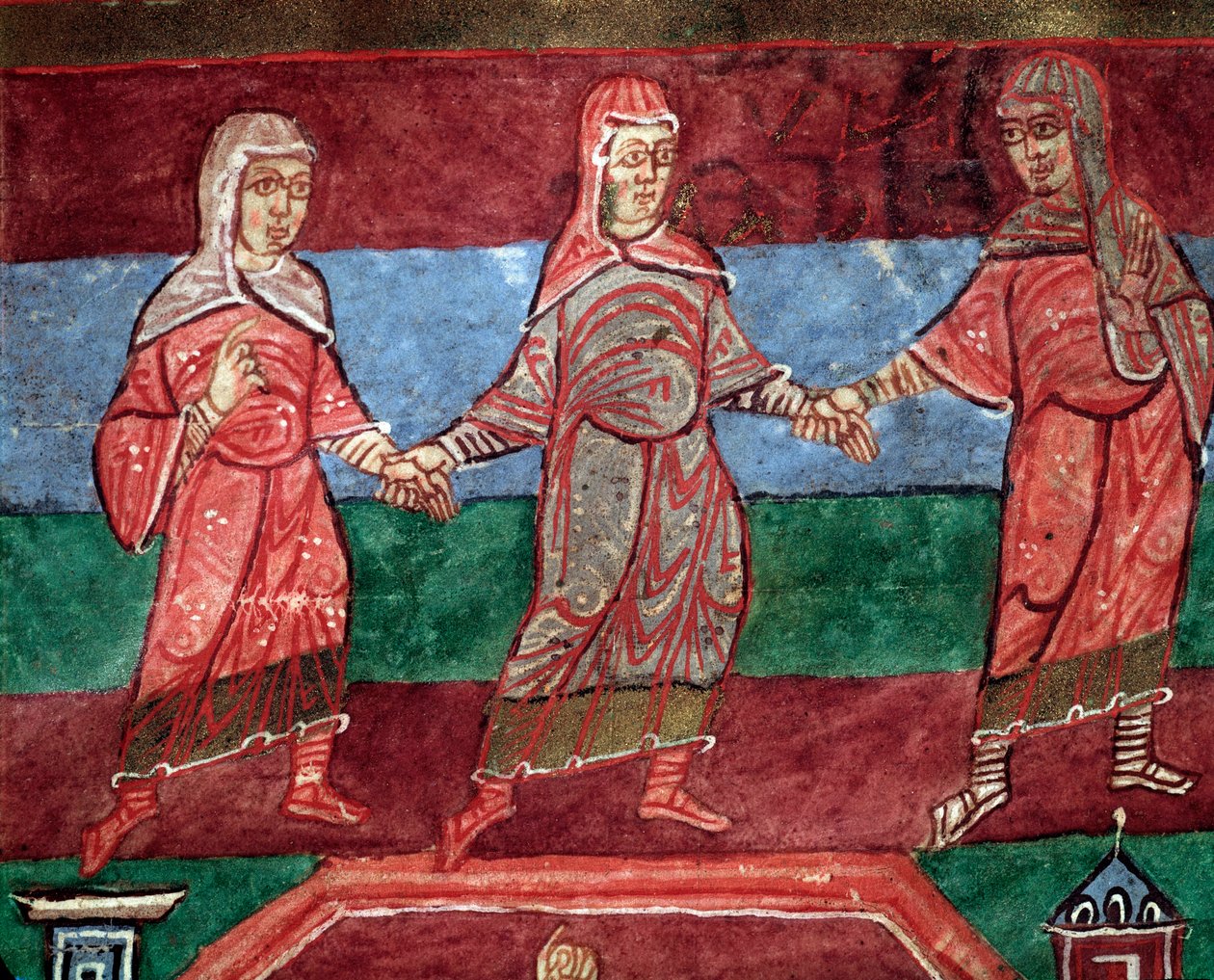 Vida de São Radegundo de Poitiers, mulheres dançando e cantando canções seculares (miniatura de French School