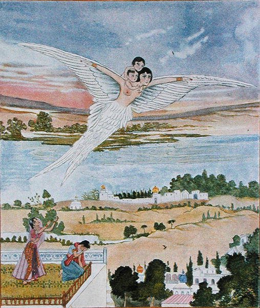 Levantando os Dois Pequenos para o Ar, ilustração de "As Noites Árabes". de French School
