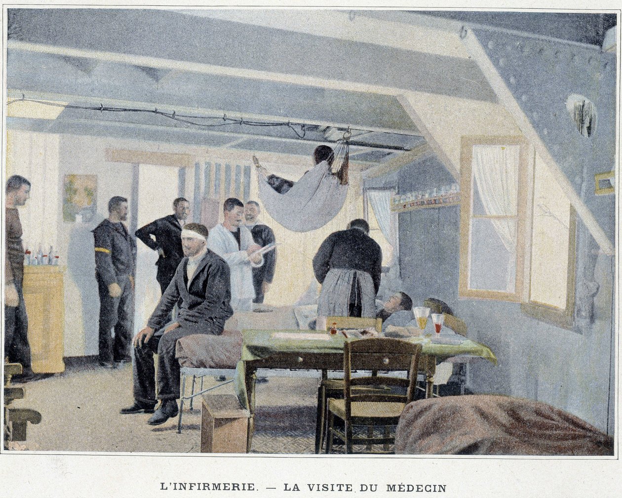 A enfermaria - A visita do médico - em "Album militaire - Marine: La vie à bord". de French School