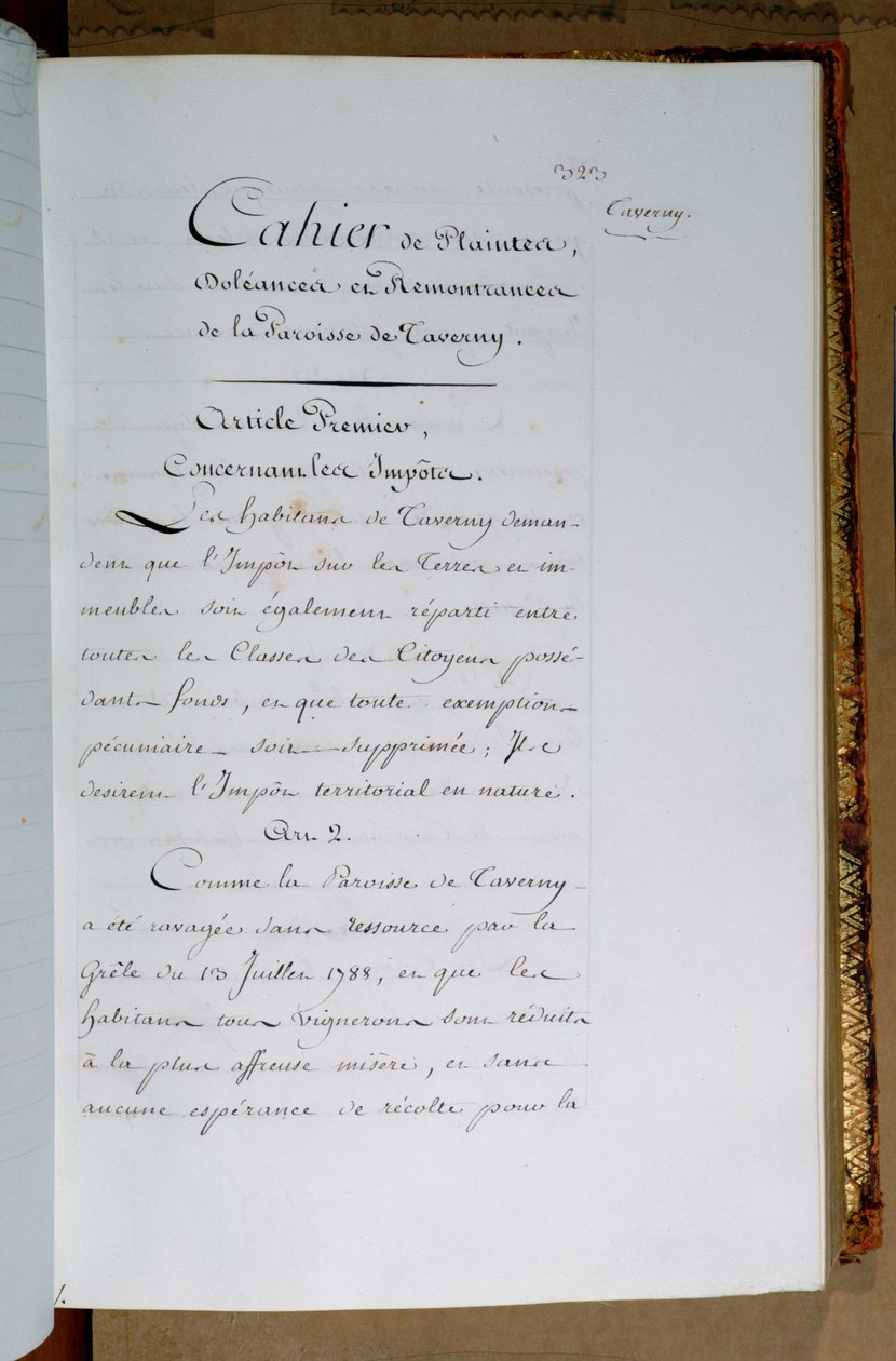 Lista de queixas e demandas dirigidas ao rei Luís XVI (1754-93) pela paróquia de Taverny, em abril de 1789 de French School