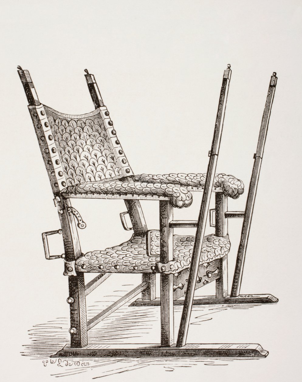 Cadeira de cama usada por Carlos I de Espanha, de Les Arts au Moyen Age, publicada em 1873 de French School