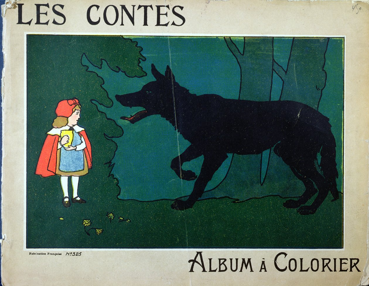 Chapeuzinho Vermelho e o Lobo, ilustração de capa para um livro de colorir da criança, c.1910 de French School
