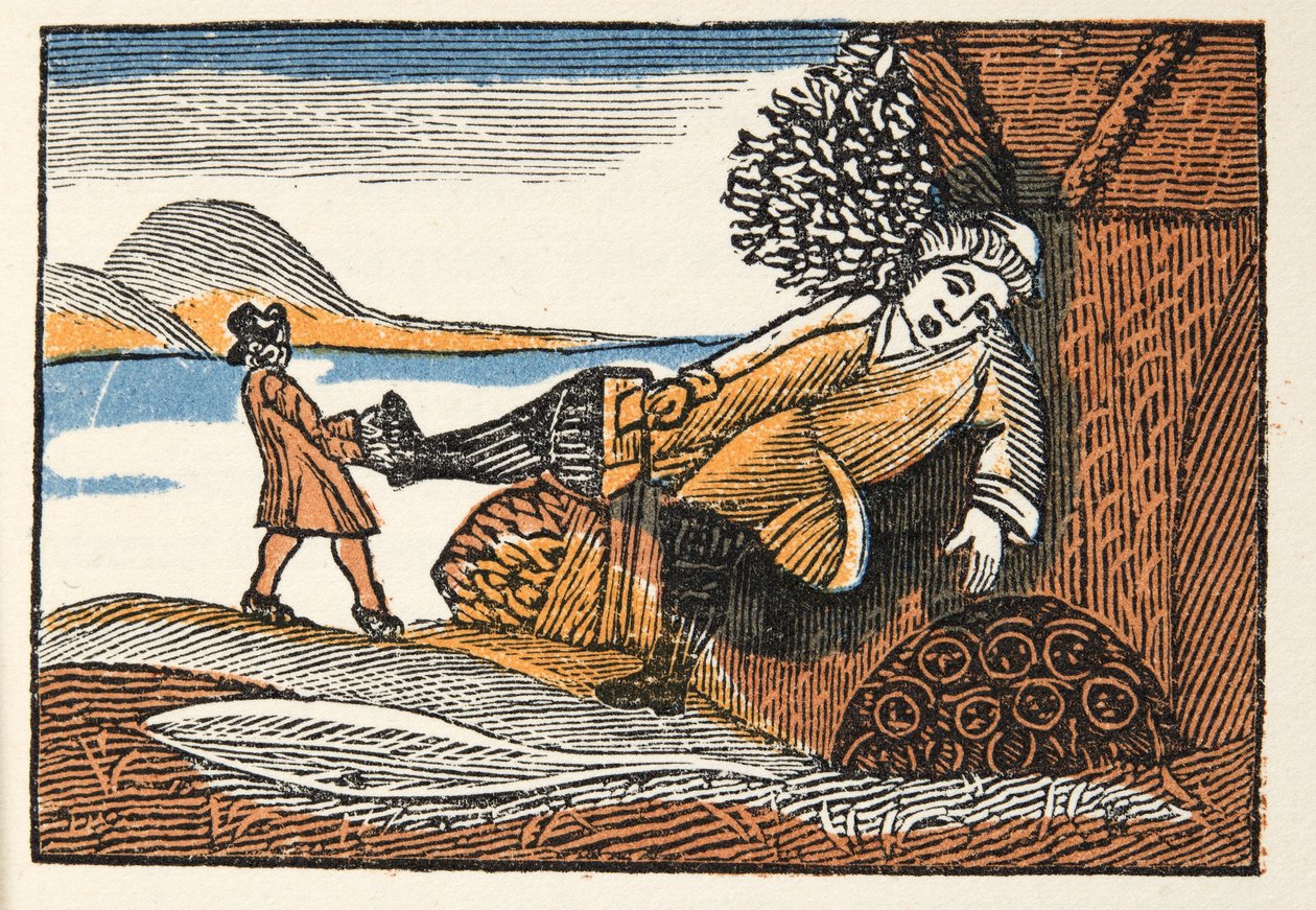 Little Thumb from Histórias ou Contos de Tempos Passados, de Mother Goose, With Morals, de M Perrault, pub. 1925 (impressão em xilogravura colorida à mão) de French School