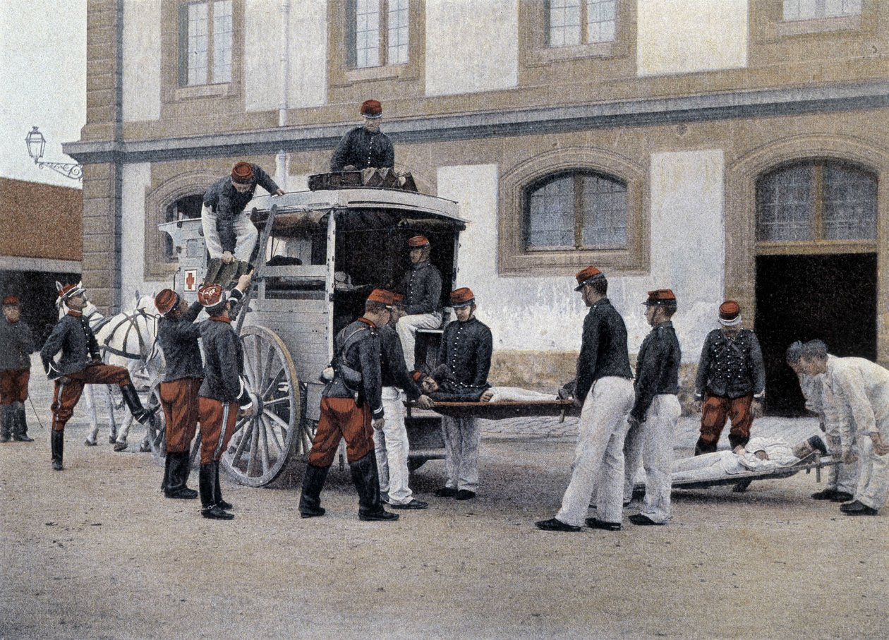 Carregar os feridos numa ambulância - em "Álbum Militar" - Comboio da Tripulação de French School
