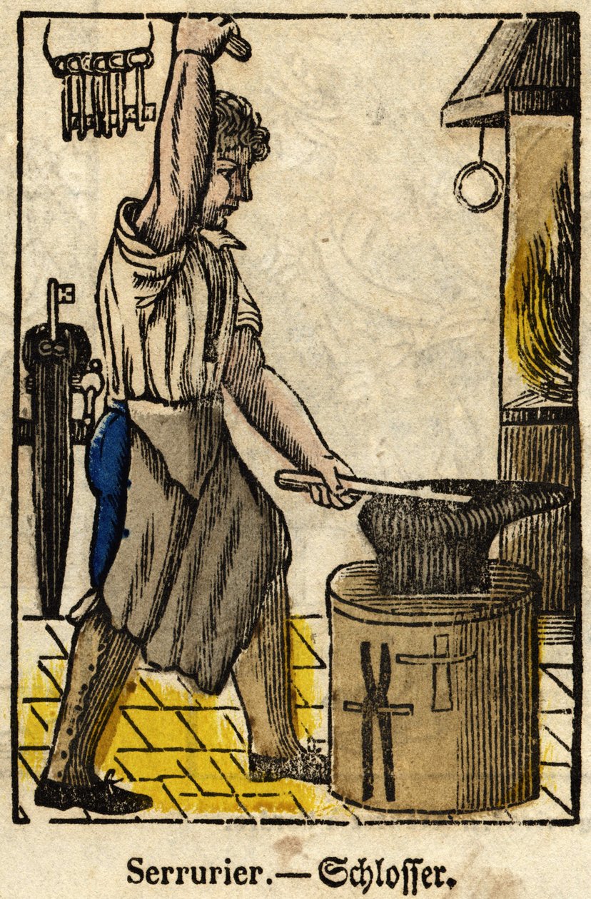 Serralheiro; Série sobre o comércio, imagem de Epinal do século XIX. de French School