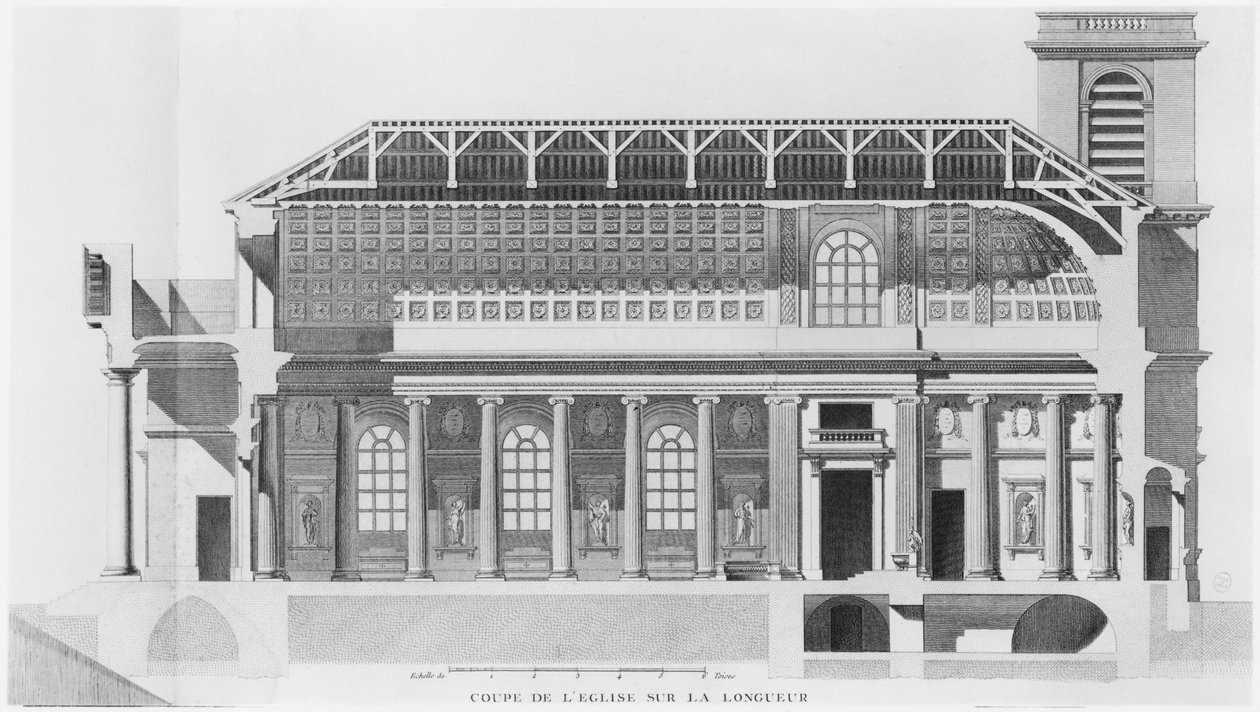 Secção transversal longitudinal da igreja Saint-Philippe-du-Roule, Paris de French School