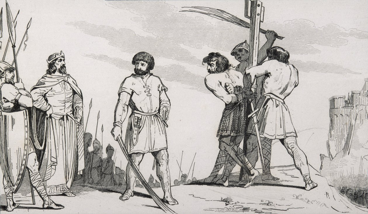 Lord Bodillon é chicoteado depois de reclamar sobre o aumento de imposto de Childeric II (653-73), de &39;Histoire de France&39; por Colart, publicado c.1840 de French School