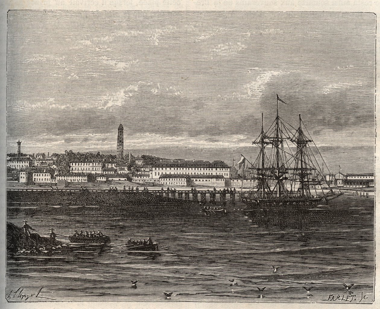 Lorient -Morbihan en Region Bretagne - gravura em "La France illustree: geographie, histoire, administration statistique" de V.A. Malt-Brown. 1884 de French School