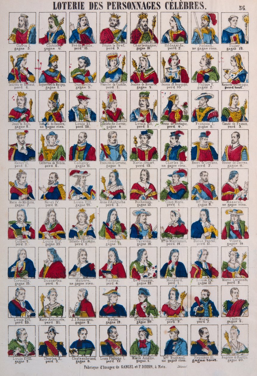 Lottery of Celebrated Persons, publicado por Gangel & P. Didion, Metz, c.1870 de French School