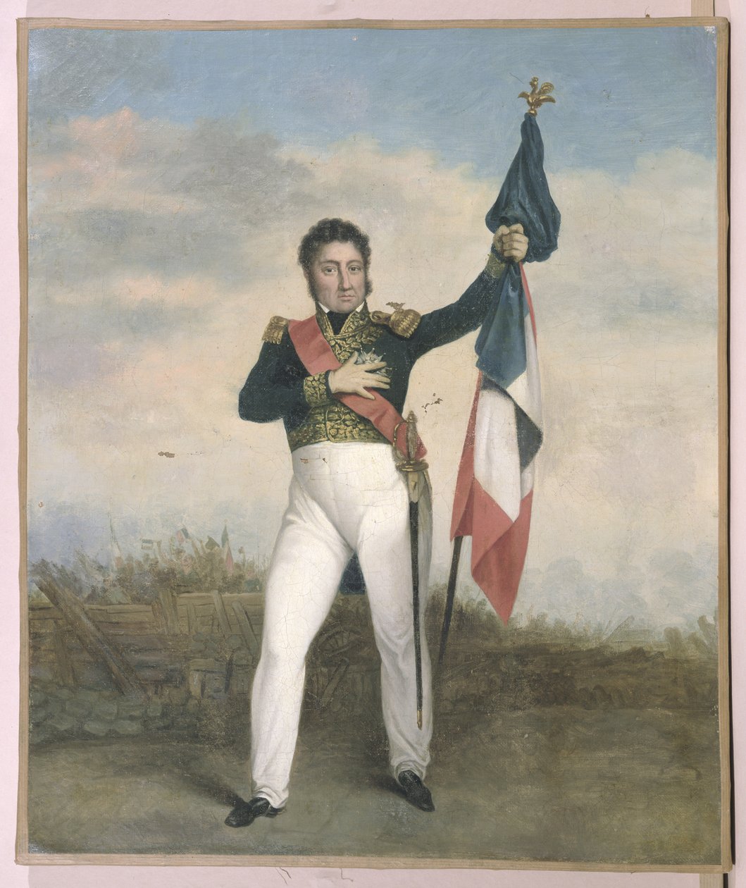 Louis-Philippe (1773-1850) carregando a bandeira tricolore nas barricadas durante a Revolução de 1830 de French School