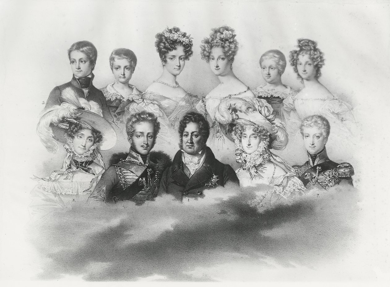 Louis-Philippe I e sua família em 1830 (gravura) de French School