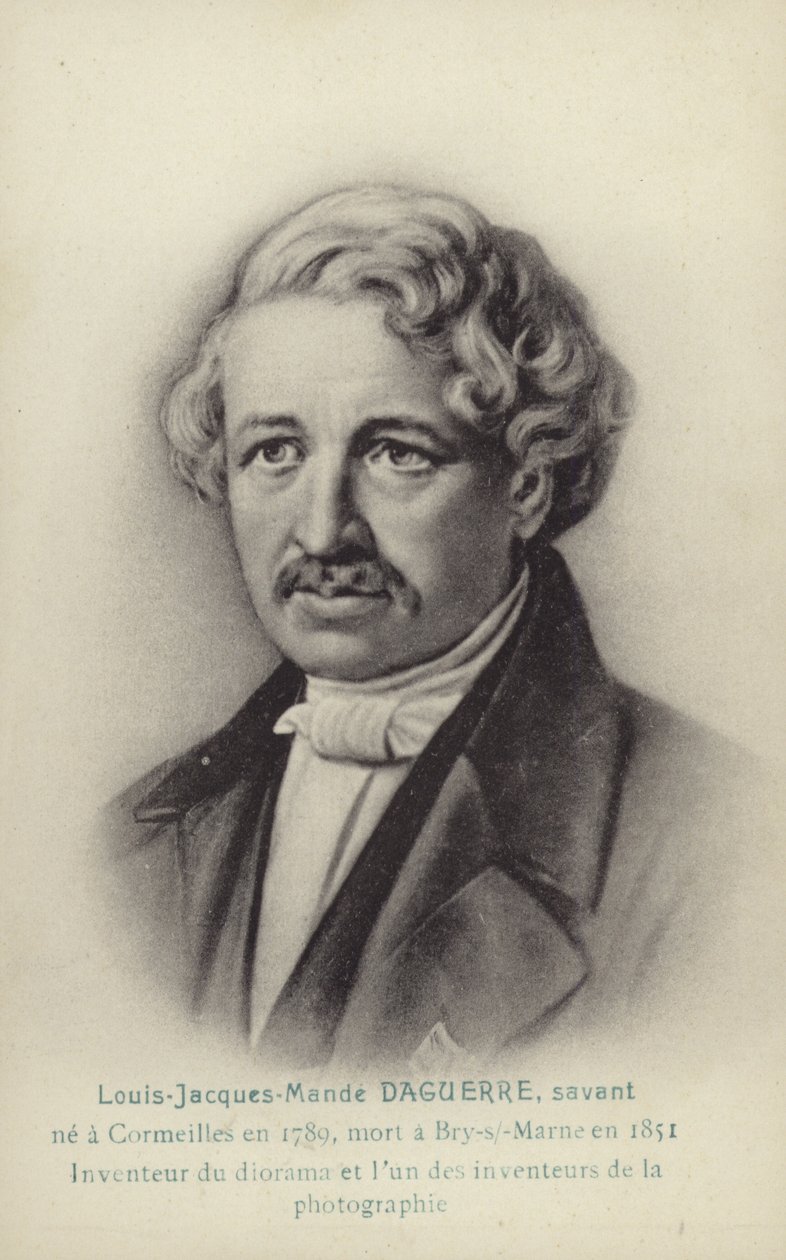 Louis Daguerre (1787-1851), pioneiro da fotografia francesa (litografia) de French School