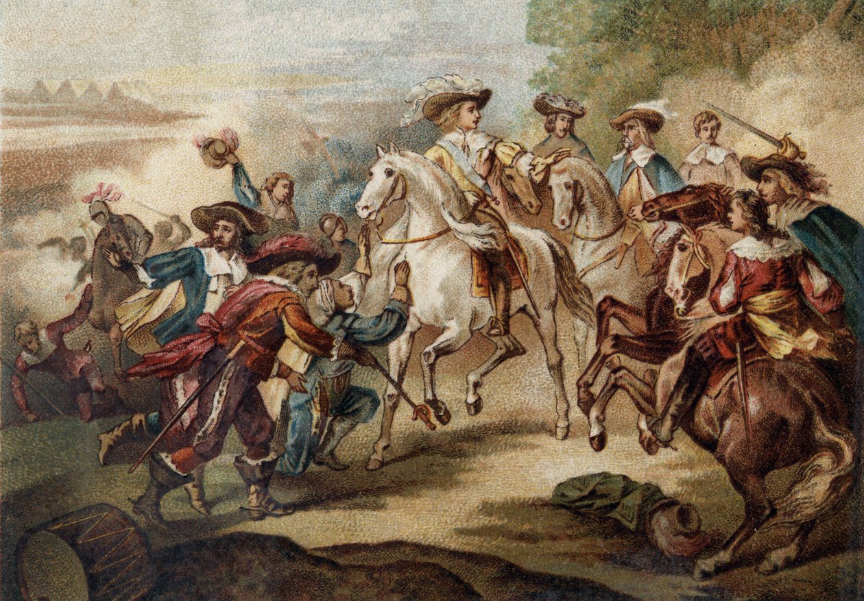 Luís II de Bourbon, Príncipe de Conde (Bourbon-Conde) (Grand Conde) (1621-1686) a "Rocroy" (Rocroi). Cromolitografia. de French School