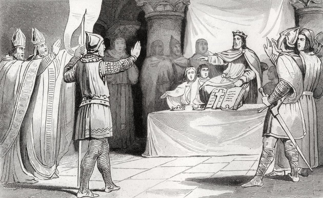 Louis I (778-840), o Piedoso no Tribunal, de &39;Histoire de France&39; por Colart, publicado c.1840 de French School