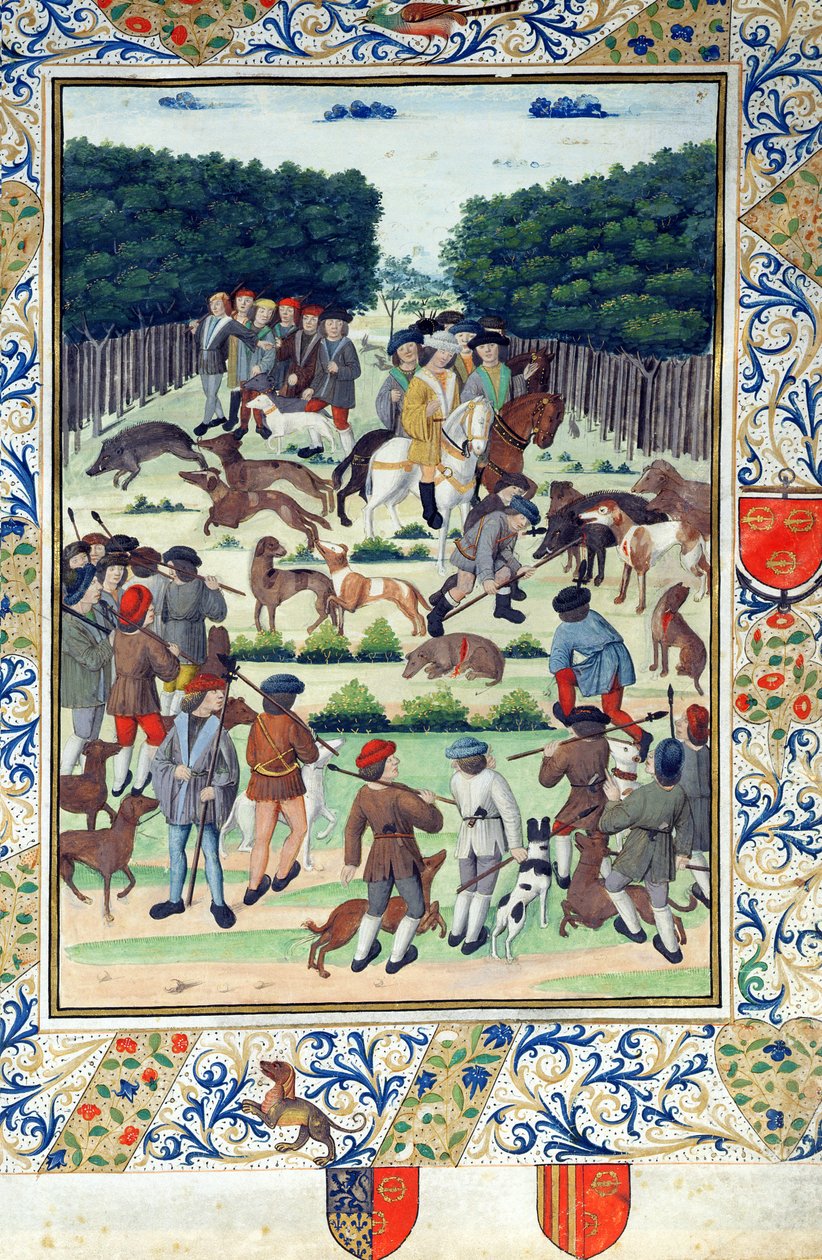 Louis Malet (1441-1516) Seigneur de Graville, caçando javalis, do Terrier de Marcoussis, depois de 1493 de French School