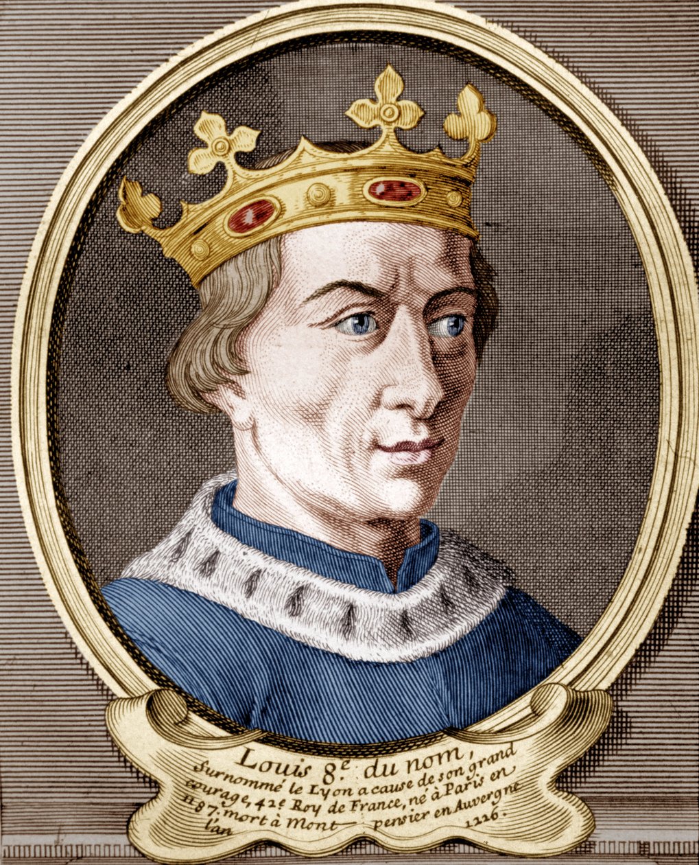 Luís VIII, rei da França (gravura colorida) de French School