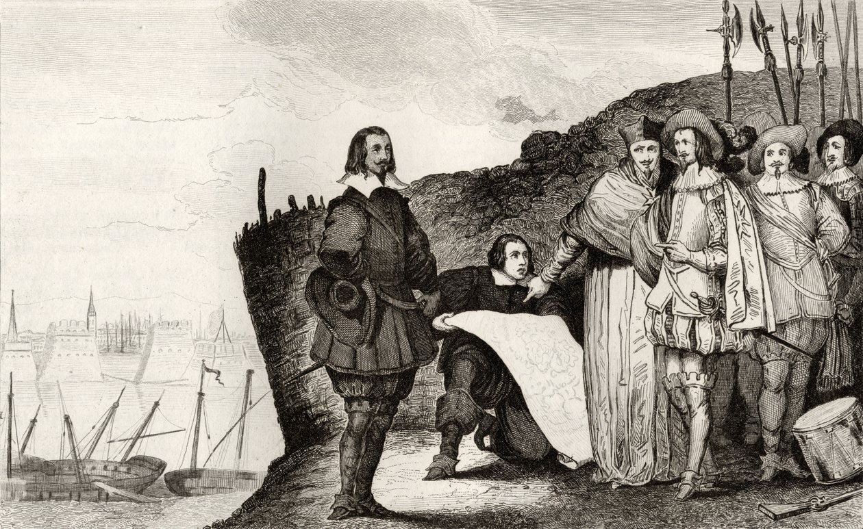 Luís XIII (1602-43) no cerco de La Rochelle em outubro de 1628, de &39;Histoire de France&39; de Colart, publicado em 1840 de French School