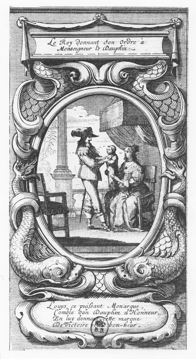 Luís XIII, Rei da França dando ordens a Monsenhor le Dauphin (gravura) de French School