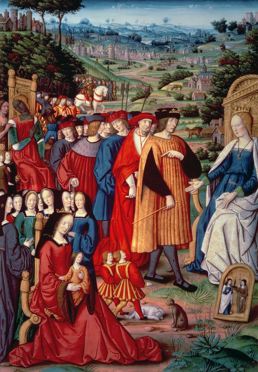 Luís XII, Cardeal Georges de Amboise (1462-1515), Ana da Bretanha e Claude da França, de Remédios e Fortunas por Petrarca, 1503 de French School