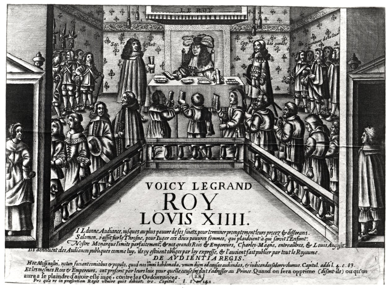 Louis XIV (1638-1715) administrando a justiça (xylograph) (foto do bw) de French School