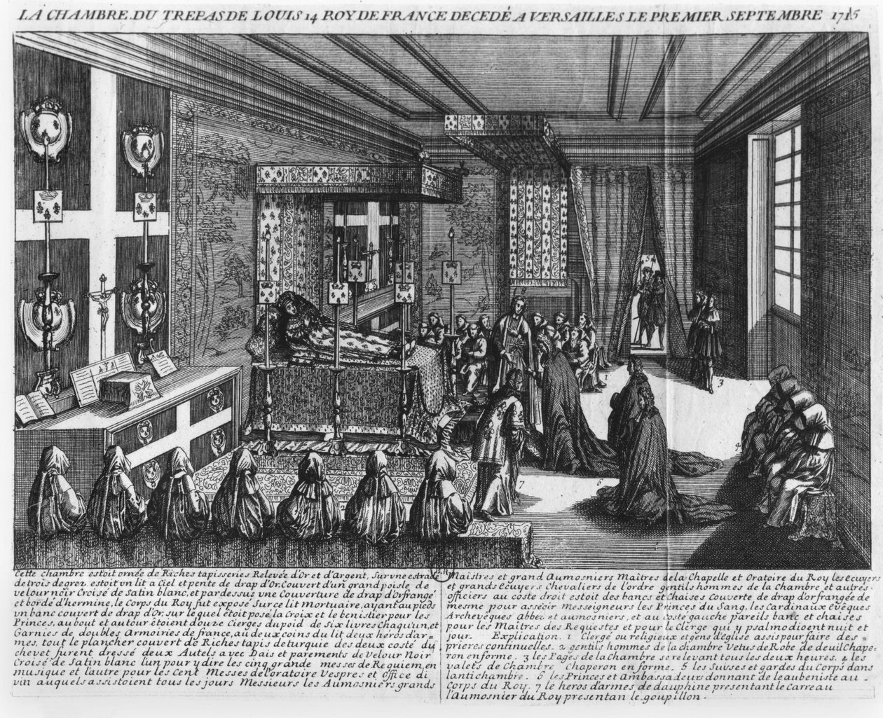 Luís XIV (1638-1715) em seu leito de morte em Versalhes, 1º de setembro de 1715 de French School