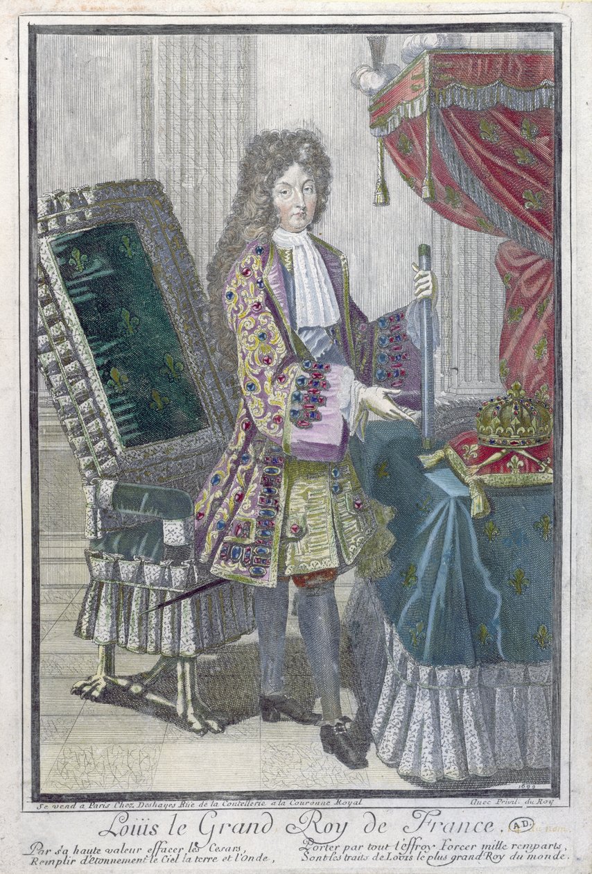 Louis XIV (gravura a cores) de French School