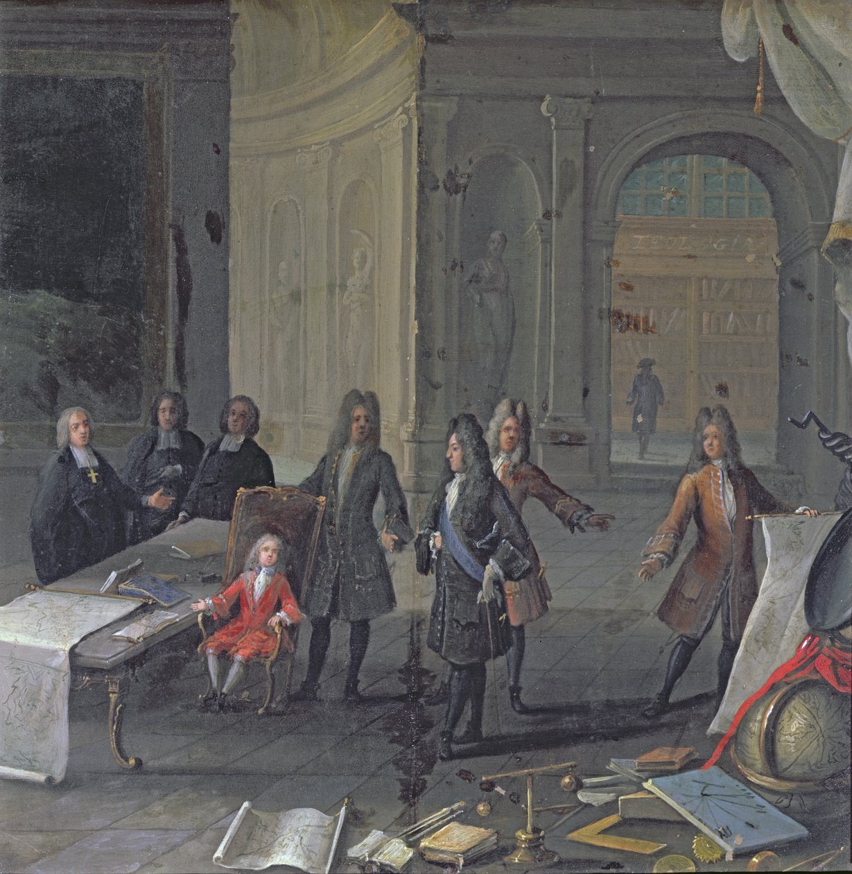 Luís XIV participando de uma aula de seu bisneto, o futuro Luís XV, c.1715 de French School