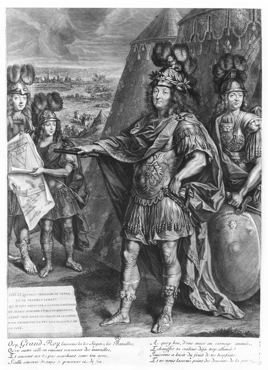 Luís XIV dando ordens para fortificar as bordas (gravura) de French School