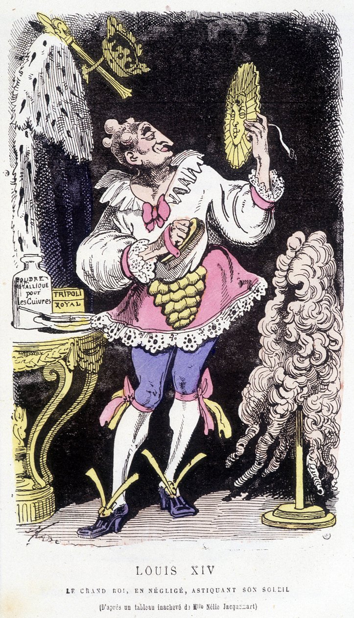 Luís XIV: o grande rei, negligenciado, asticando seu sol - no "Histoire de France Tintamarresque" de Touchatout de French School